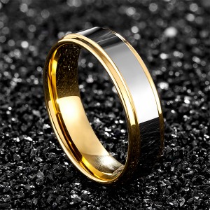 3pcs/set Gold-Plated High-Polished Wood Inlaid Tungsten Steel Rings for Men