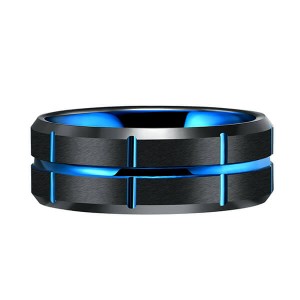 Single New Design Black & Blue Plated Genuine Tungsten Carbide Rings