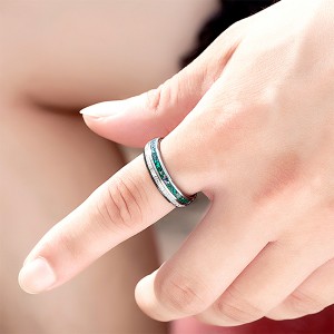 8mm 6mm Simple Affordable Combination Silver with Diamonds and Emeralds Inlaid Tungsten Ring Unisex