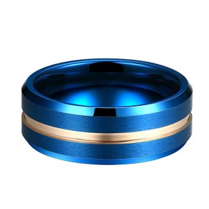 Hot Sell Blue Plated Tungsten Carbide Rose Gold Center Line Beveled Edge Brushed Polished