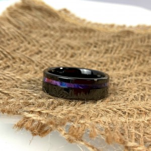 New Design Jewelry Trendy Inlay Pvc Rainbow 8mm Black Tungsten Carbide Ring For Boys Ring