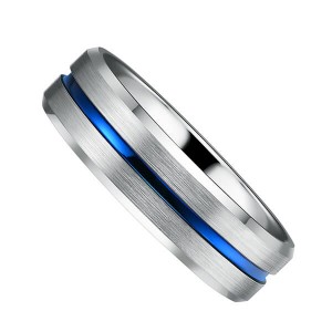 Good quality Tungsten Ring Islam - Blue Groove 8mm High Polish Tungsten Carbide Wedding Band Engagement Ring For Men Comfort Fit – Ouyuan