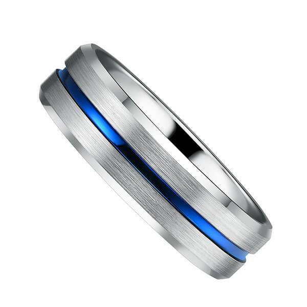 Good quality Tungsten Ring Islam - Blue Groove 8mm High Polish Tungsten Carbide Wedding Band Engagement Ring For Men Comfort Fit – Ouyuan detail pictures