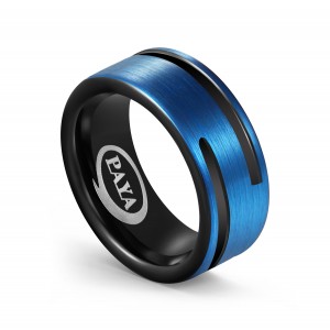 Wholesale jewelry mens 8mm tungsten ring blue tungsten carbide ring black ring box