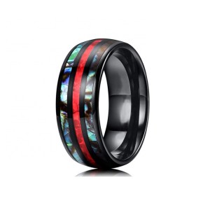 Men’s 8mm fire red opal abalone shell inlay stewen tungsten carbide ring mens jewelry