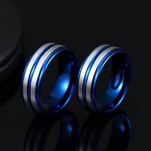 Western Style Fashion Jewelry Mens Ring Designs Blue Groove Line For Men Tungsten Ring