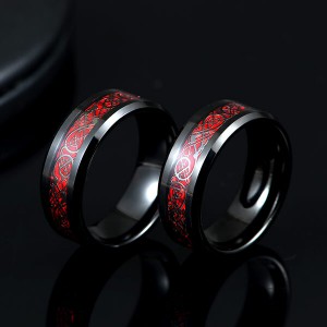 Men’s 8mm Red Carbon Fiber Black Celtic Dragon Tungsten Carbide Single Ring