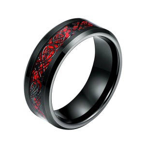 Hot Selling for $25 Tungsten Ring - Men’s 8mm Red Carbon Fiber Black Celtic Dragon Tungsten Carbide Single Ring – Ouyuan