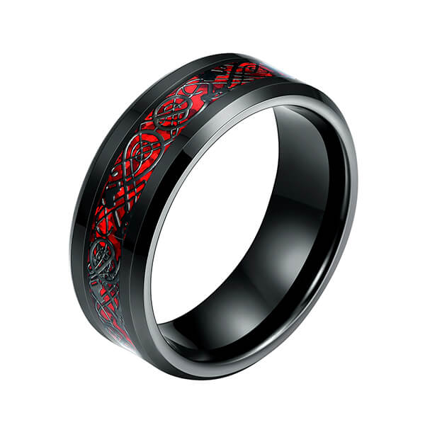 Factory Price Tungsten Carbide Ring Polish - Men’s 8mm Red Carbon Fiber Black Celtic Dragon Tungsten Carbide Single Ring – Ouyuan detail pictures