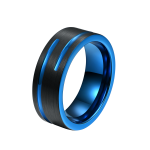 Wholesale jewelry mens 8mm tungsten ring blue tungsten carbide ring black ring box