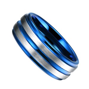 Western Style Fashion Jewelry Mens Ring Designs Blue Groove Line For Men Tungsten Ring