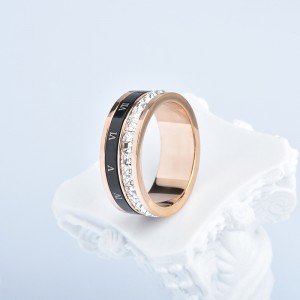 Hot sale rose gold plated Rotatable Titanium wedding Jewelry Women Rings white zircon rings