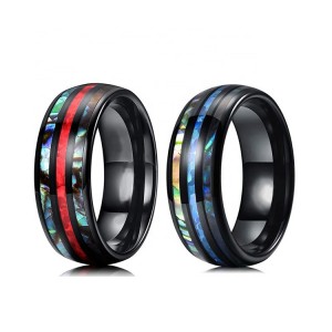 Men’s 8mm fire red opal abalone shell inlay stewen tungsten carbide ring mens jewelry