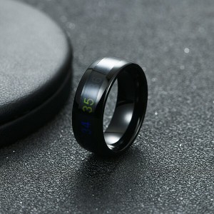 Men’s 8mm Black Temperature Measurement Tungsten Carbide Ring Personality Band Polished Comfort Fit