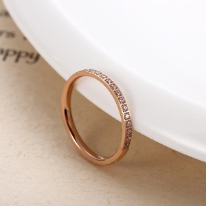 Fashion Titanium Steel Rose Gold Single Circle Diamond Ring Women