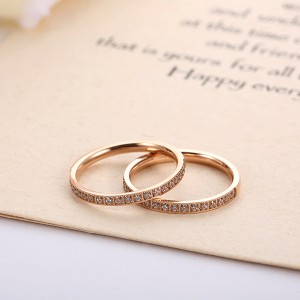 Fashion Titanium Steel Rose Gold Single Circle Diamond Ring Women