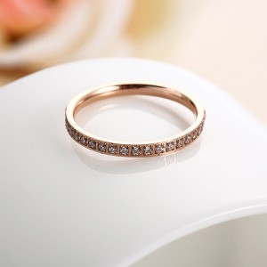 Fashion Titanium Steel Rose Gold Single Circle Diamond Ring Women