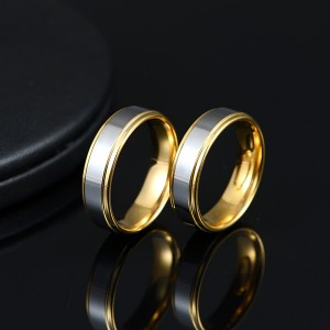 Men’s 6mm Tungsten Carbide Ring Polished Silver And 18K Gold  Comfort Fit Single Band