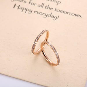 Fashion Titanium Steel Rose Gold Single Circle Diamond Ring Women