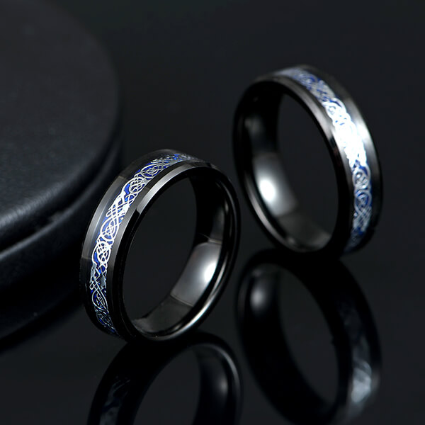 Cheapest Factory Mens Black Tungsten Diamond Wedding Bands - 6mm 8mm Steampunk Gear Wheel Blue Carbon Fiber Black Tungsten Single Ring – Ouyuan detail pictures