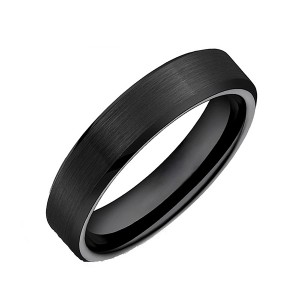 Simple Style All Black Brushed Outside and Polished Tungsten Steel Rings