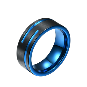 Wholesale jewelry mens 8mm tungsten ring blue tungsten carbide ring black ring box