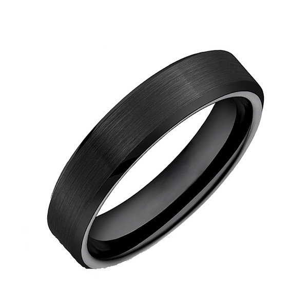 Super Purchasing for Tungsten Ring Durability - Simple Style All Black Brushed Outside and Polished Tungsten Steel Rings – Ouyuan