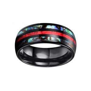 Men’s 8mm fire red opal abalone shell inlay stewen tungsten carbide ring mens jewelry