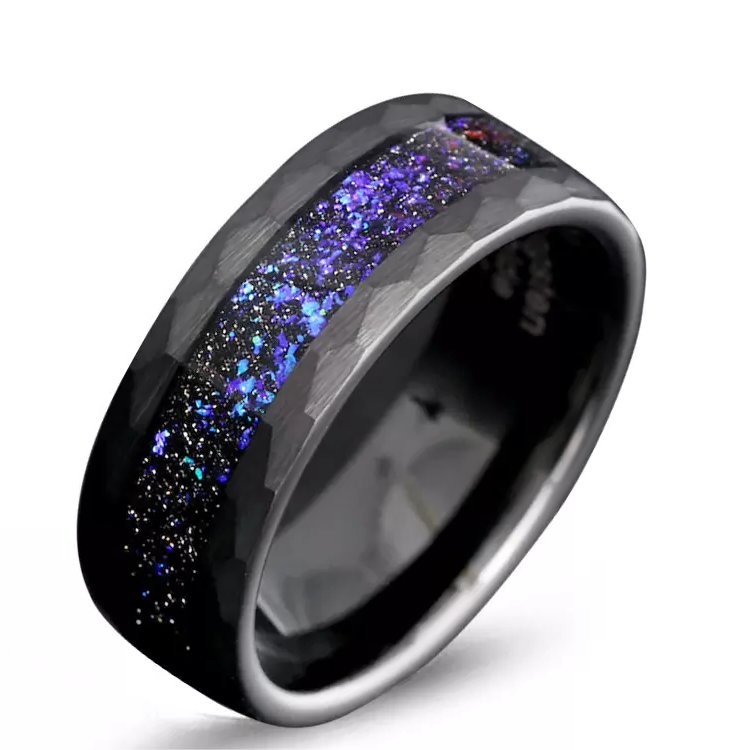 Hot sale comfort fit Jewelry 8mm Black Blue Tungsten Ring Men Women Engagement Wedding Band rings Featured Image