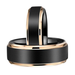 6mm 8MM Black Tungsten Carbide Ring Matte Brushed Wedding Band Rose Gold Plated Beveled Edge