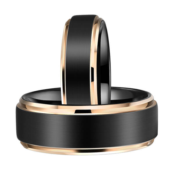 China Manufacturer for Gold Wedding Bands - 6mm 8MM Black Tungsten Carbide Ring Matte Brushed Wedding Band Rose Gold Plated Beveled Edge – Ouyuan