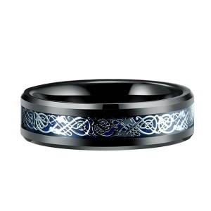 6mm 8mm Steampunk Gear Wheel Blue Carbon Fiber Black Tungsten Single Ring