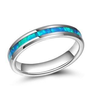 Men’s Tungsten Steel Primary Color Blue Inlaid Tungsten Steel Two-Tone Ring