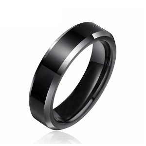 Black High Polished Silver Edge Black Tungsten Ring for Unisex