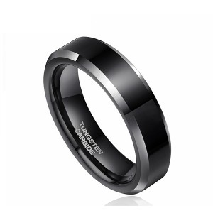 Black High Polished Silver Edge Black Tungsten Ring for Unisex