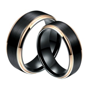 Fixed Competitive Price Male Wedding Rings - 6mm 8MM Black Tungsten Carbide Ring Matte Brushed Wedding Band Rose Gold Plated Beveled Edge – Ouyuan