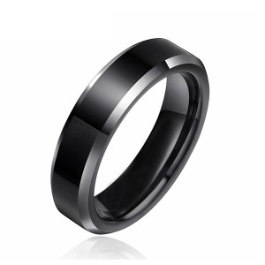 Black High Polished Silver Edge Black Tungsten Ring for Unisex