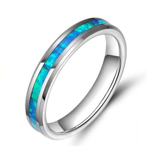 Men’s Tungsten Steel Primary Color Blue Inlaid Tungsten Steel Two-Tone Ring