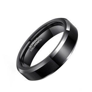 Black High Polished Silver Edge Black Tungsten Ring for Unisex