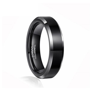 Black High Polished Silver Edge Black Tungsten Ring for Unisex