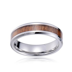 Vintage Natural Color Inlaid Wood Leather Men’s Jewelry Tungsten Ring