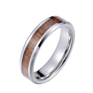 Vintage Natural Color Inlaid Wood Leather Men’s Jewelry Tungsten Ring