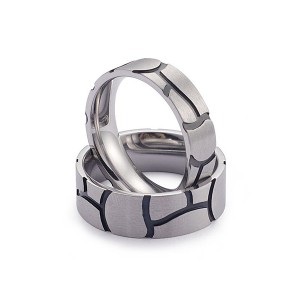 Surface Drawn Yarn and Black Striped Stainless Steel Ring