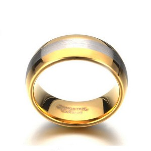 Gold-Plated Men’s Tungsten Steel Rings with Brushed Middle Band