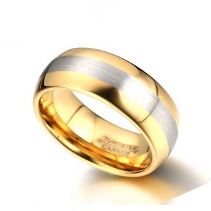 Gold-Plated Men’s Tungsten Steel Rings with Brushed Middle Band