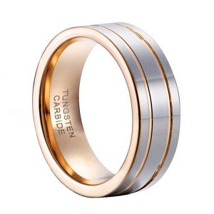 14k Gold Plated Silver High Polished Double Line Tungsten Steel Ring