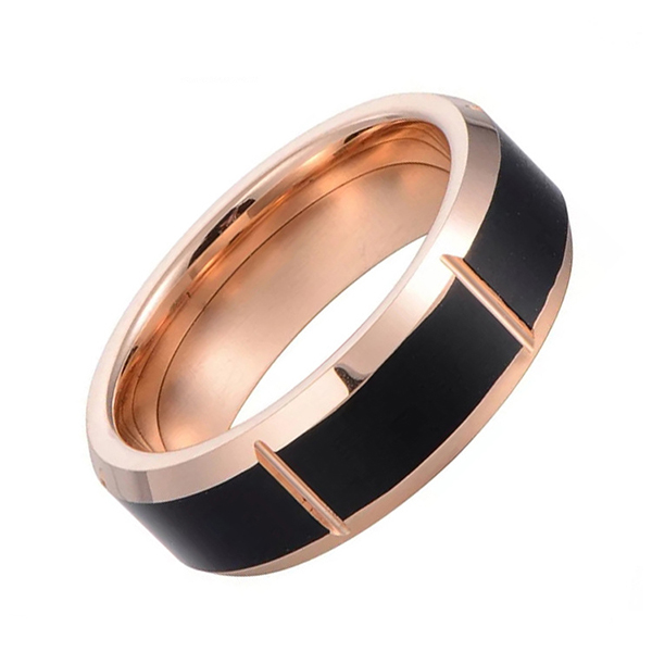 Factory selling Titanium Wedding Rings - Rose Gold and Black Wedding Band Ring Polish Finished Comfort Fit Titanium Ring – Ouyuan