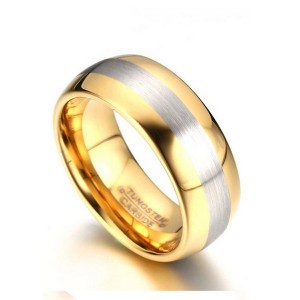 Personlized Products Polished Tungsten Carbide Ring - Gold-Plated Men’s Tungsten Steel Rings with Brushed Middle Band – Ouyuan