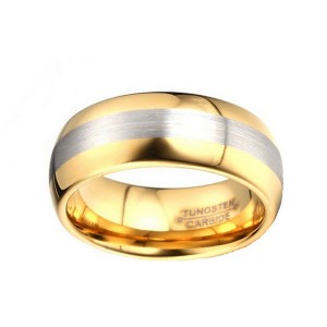 Gold-Plated Men’s Tungsten Steel Rings with Brushed Middle Band