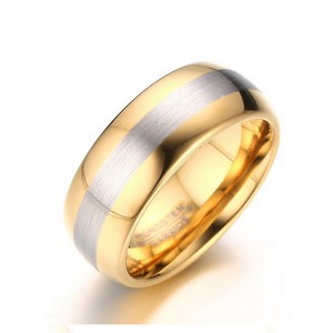 Gold-Plated Men’s Tungsten Steel Rings with Brushed Middle Band